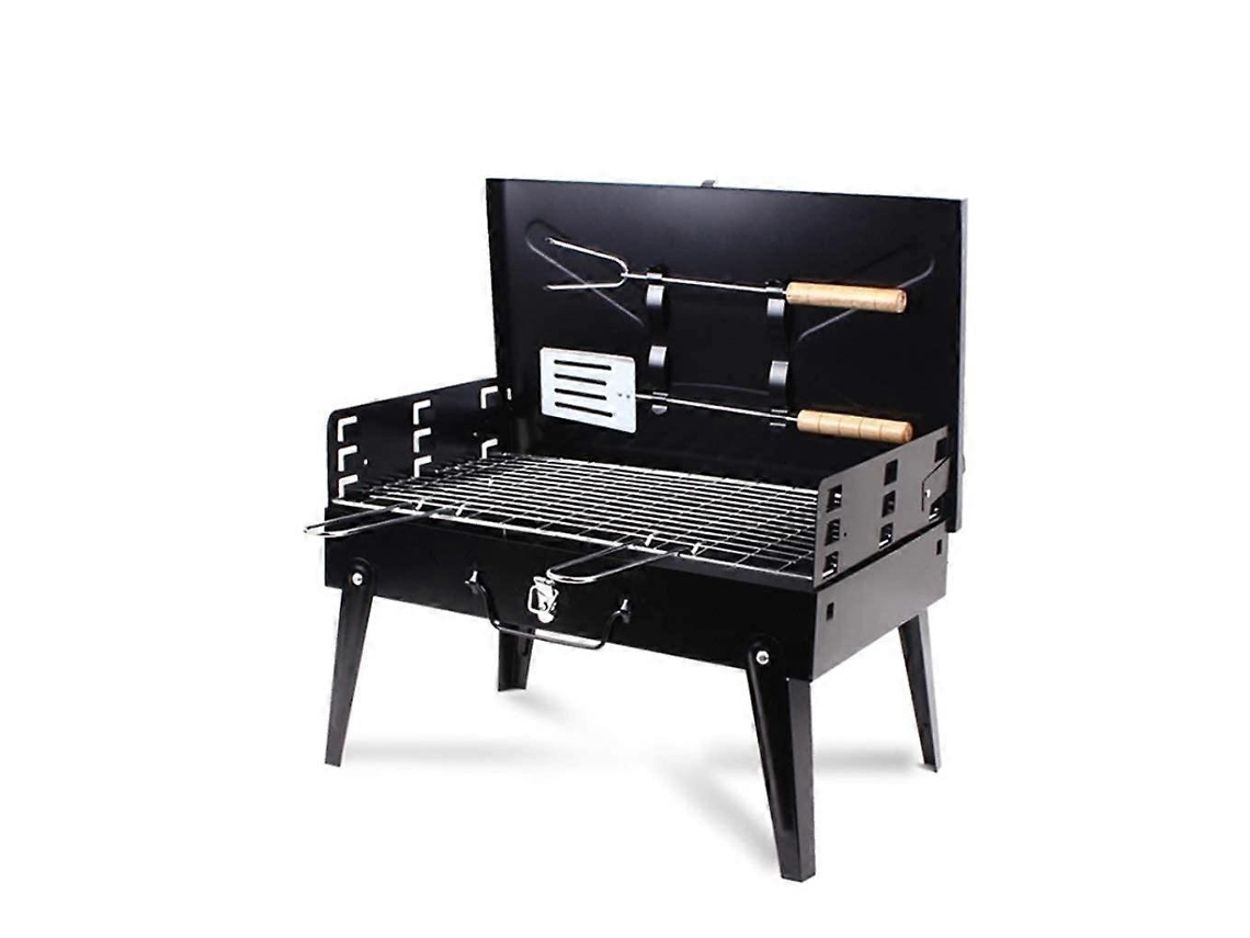 Churrasqueira Portátil A Carvão Com Altura Ajustável, Design Dobrável Em Aço Inoxidável Tipo Maleta Para Camping.
