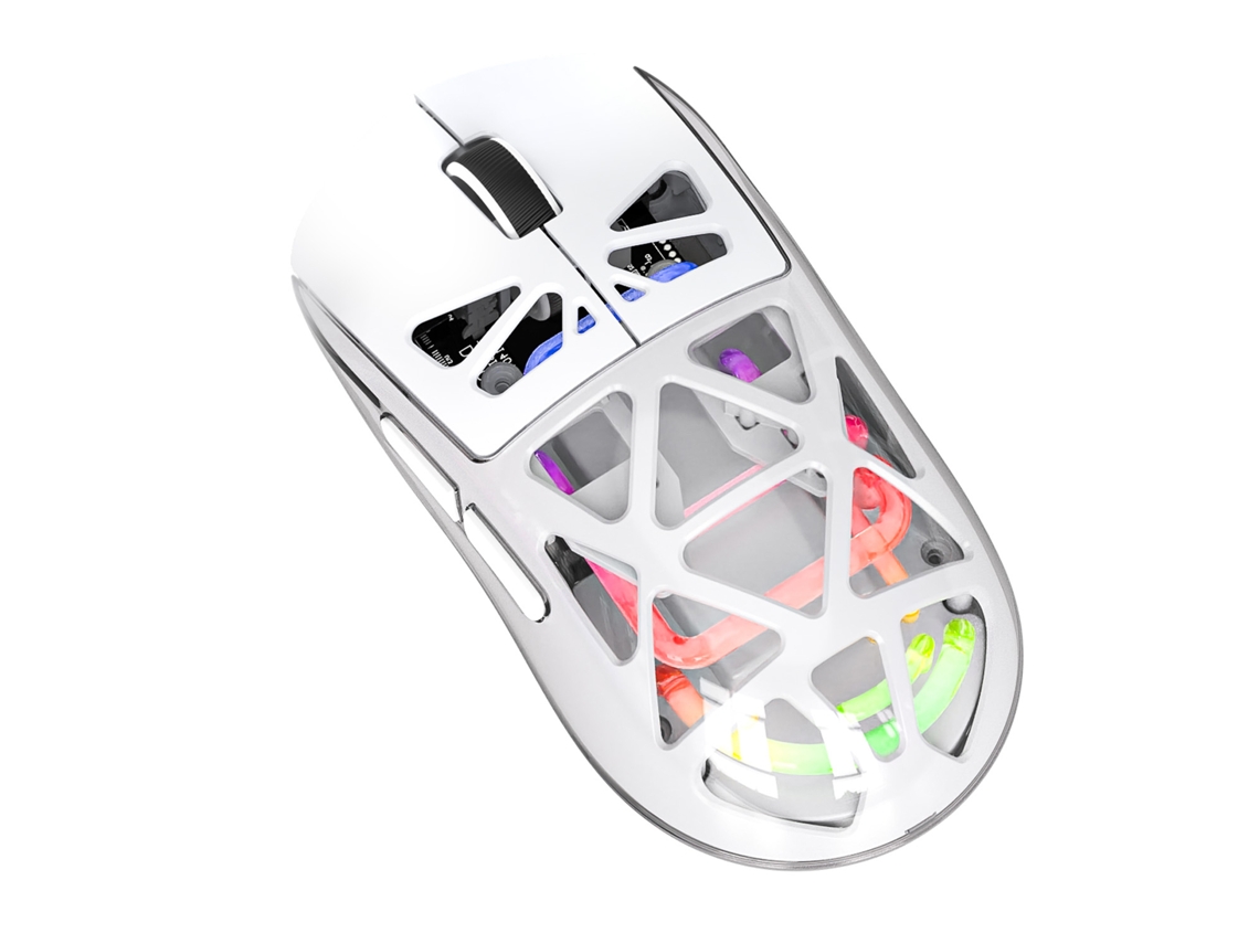 Rato Gamer Leve M7 Com 3 Modos De Conectividade, Recarregável, Transparente Oco E Com Luzes Led