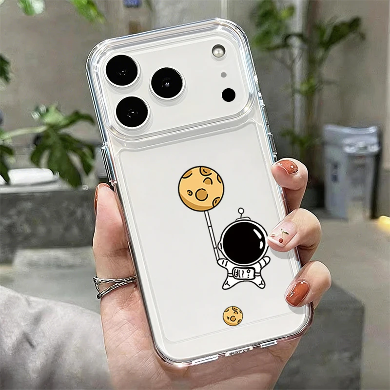 Capa Transparente Para Iphone 15 Pro Max Com Estampa De Astronauta Em Desenho Animado, Feita De Silicone Tpu Transparente.