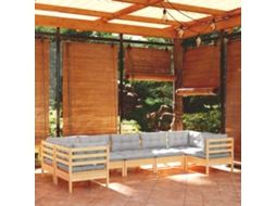 Vidaxl 7 Pcs Conjunto Lounge De Jardim C/ Almofadões Cinzentos Pinho