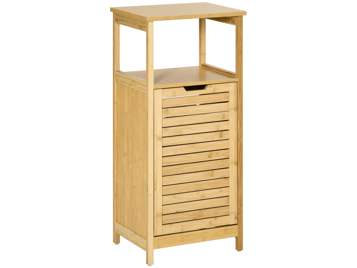 Móvel Para Banheiro Com Cesto Multifuncional Para Roupa Suja E Cesto Para Guardar Brinquedos, Feito De Mdf E Bambu, Dimensões: 40x30x86,5 Cm.