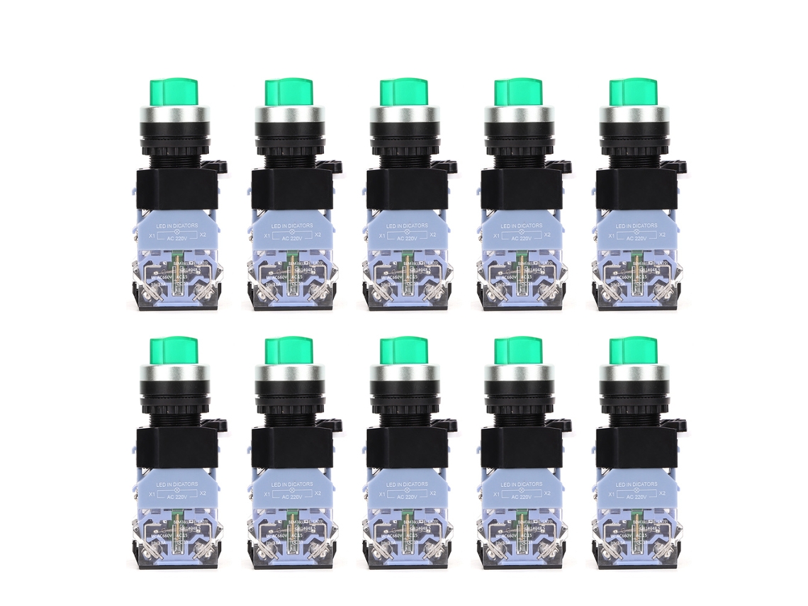 INTERRUPTOR SELETOR HKJ rotativo de bloqueio automático 3 posições 22mm com indicador verde | S/MARCA