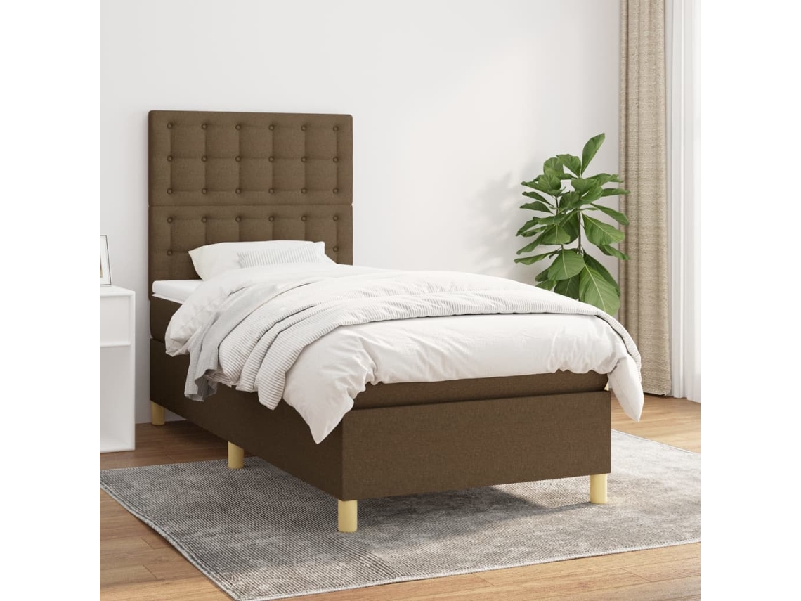 Cama Com Molas/colchão 80x200 Cm Tecido Castanho-escuro