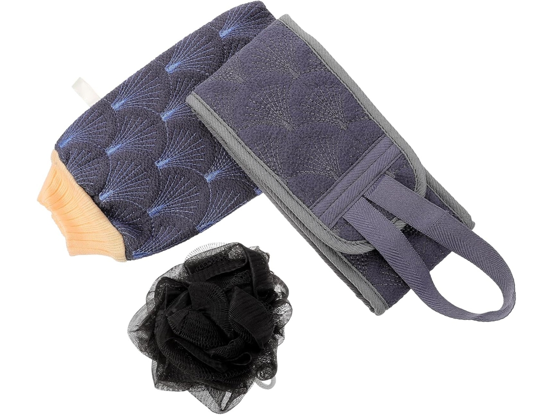 Conjunto de 3 esponjas esfoliantes faciais Dupla Luvas em poliéster marrom.