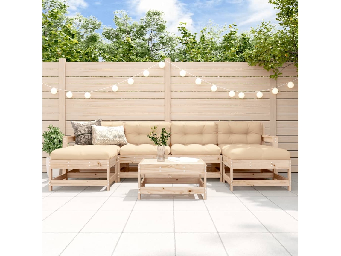 Vidaxl 7 Pcs Conjunto Lounge De Jardim Pinho Maciço