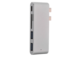 Hub Usb Duplo Com 2 Portas Usb 3.0 Leitor De Cartão Sd/tf Thunderbolt Para Macbook Pro Prateado Aquaforge