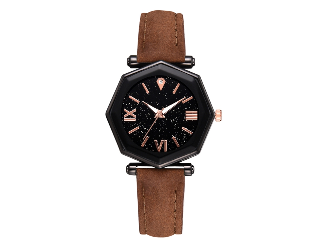 Relógio de Pulseira Feminina de Quartzo com Pulseira de Couro Pu Simples Marrom