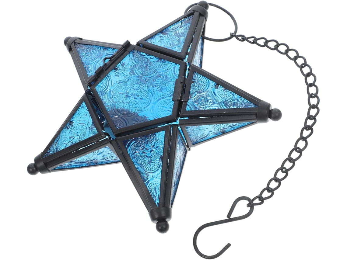 Lanterna Decorativa de Vidro em Formato de Estrela para Pendurar, Ideal para Uso Interno e Externo, com Suporte para Vela e Luz. SFUSHOS