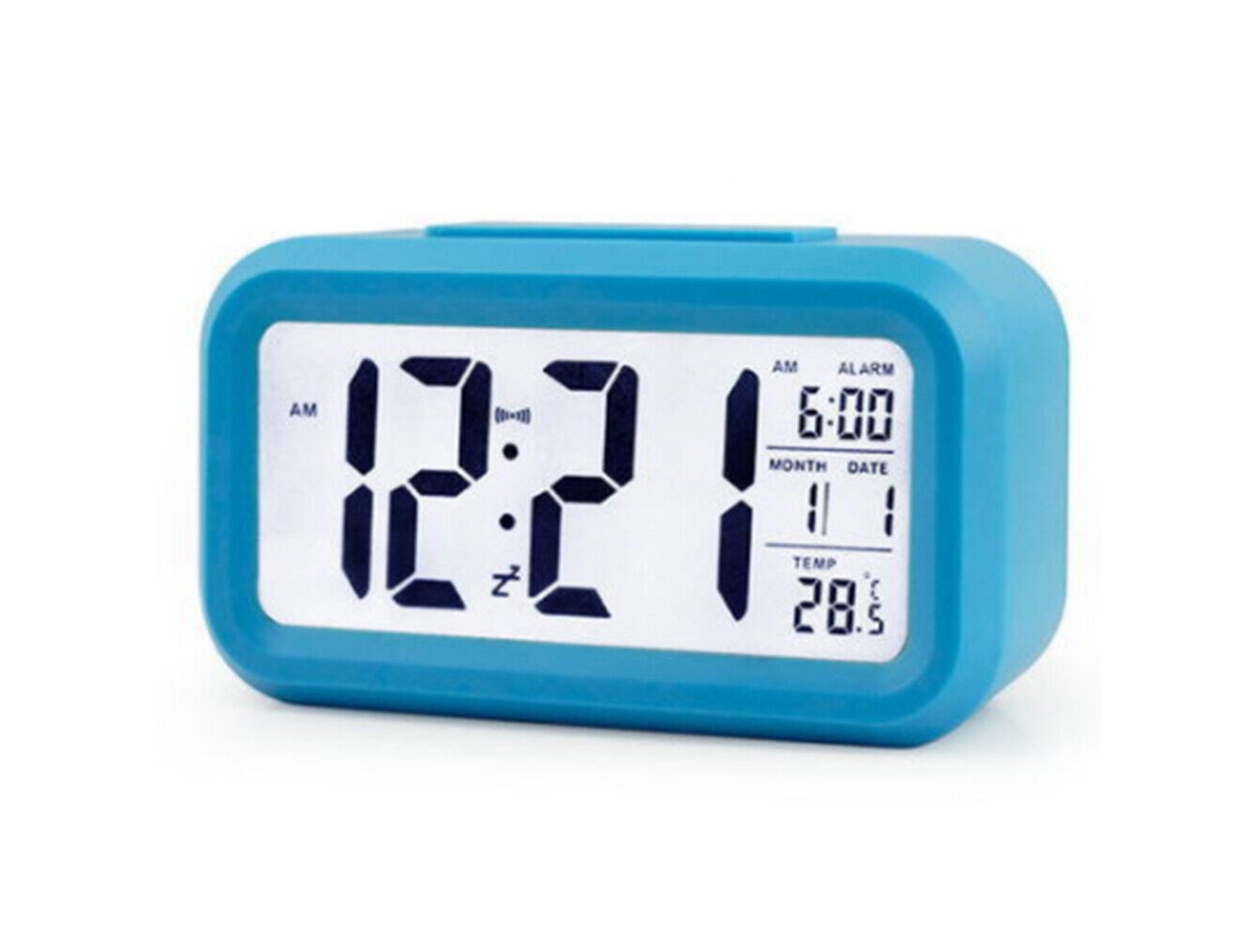 Despertador Digital Led Com Luz De Fundo, Soneca, Calendário Silencioso, Relógio De Mesa Eletrônico Azul SUNNY SPACES