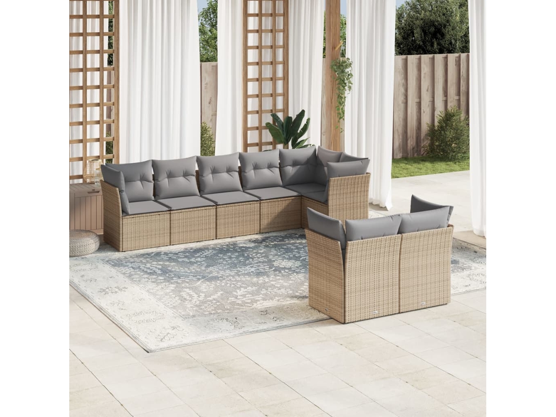 Vidaxl 8 Pcs Conjunto De Sofás P/ Jardim Com Almofadões Vime Pe Bege