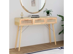 Vidaxl Mesa Consola 105x30x75 Cm Pinho Maciço E Vime Natural Castanho