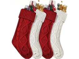 Meidong 4 Meias Grandes De Natal De Malha Com Enfeites Pendurados Antigos, Creme E Vermelho Olysi Shop