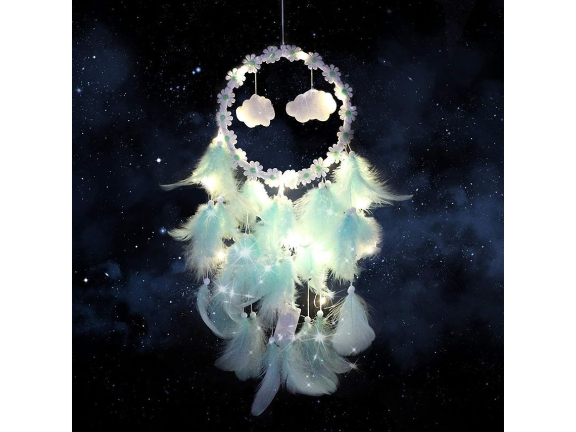 Red Dream Catcher 2025, Atrapasueños Com Luzes Led E Penas Naturais, 16cm