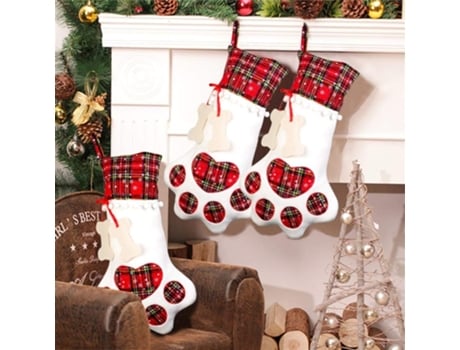Meia de Natal para Cães de Estimação Vermelha e Branca Pendurada com Pata Grande para Decorações de Natal 18 X 11 Polegadas -2Pack