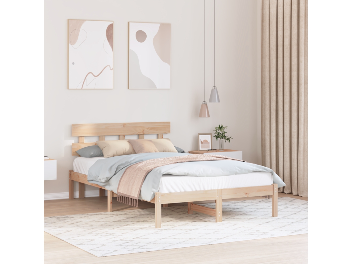 Estrado De Cama Com Cabeceira 120x200 Cm Madeira De Pinho Maciça