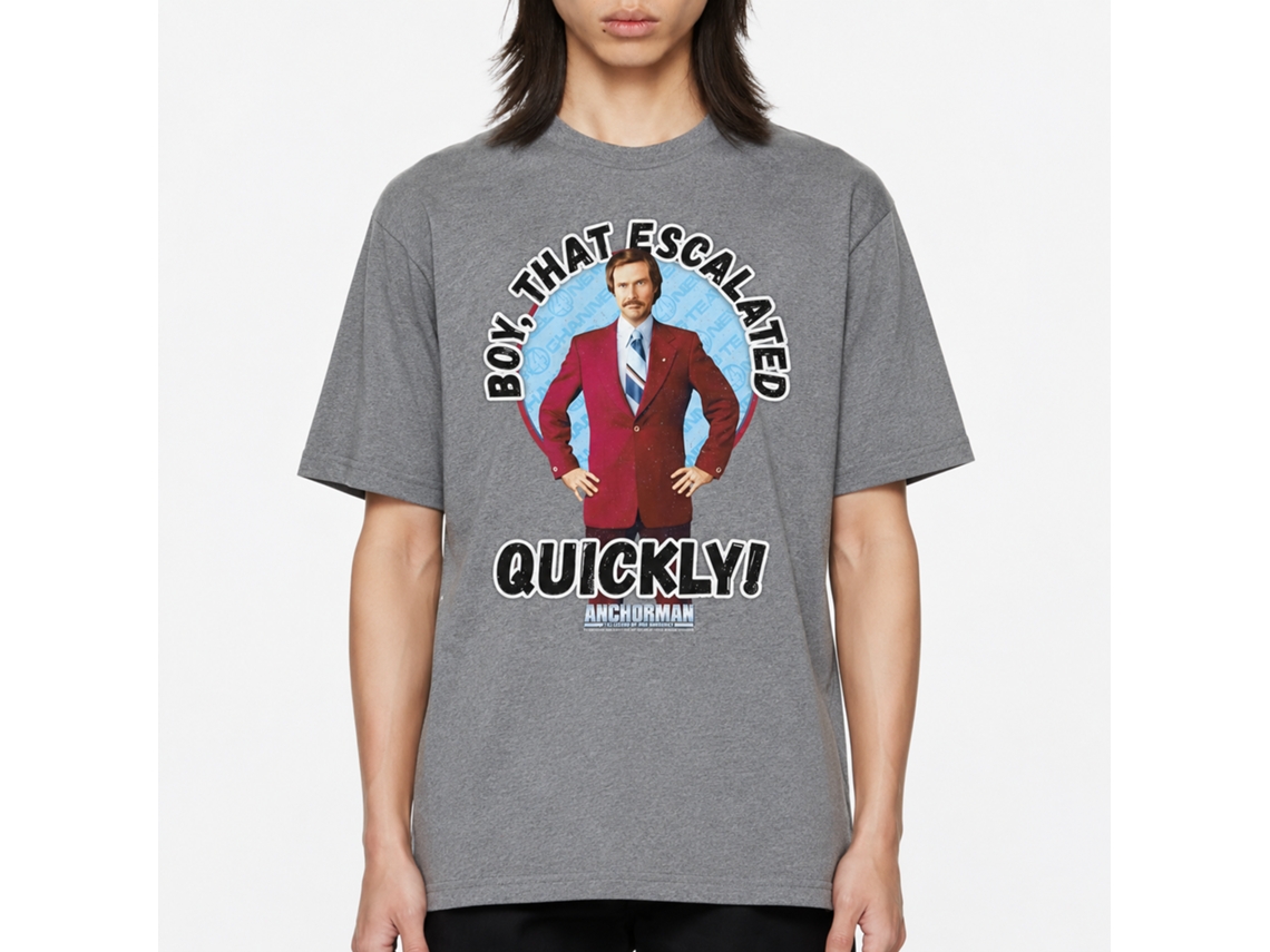 Rockinstone Anchorman Movie Escalated Quickly Heather Graphite Adult T-shirt Size:s