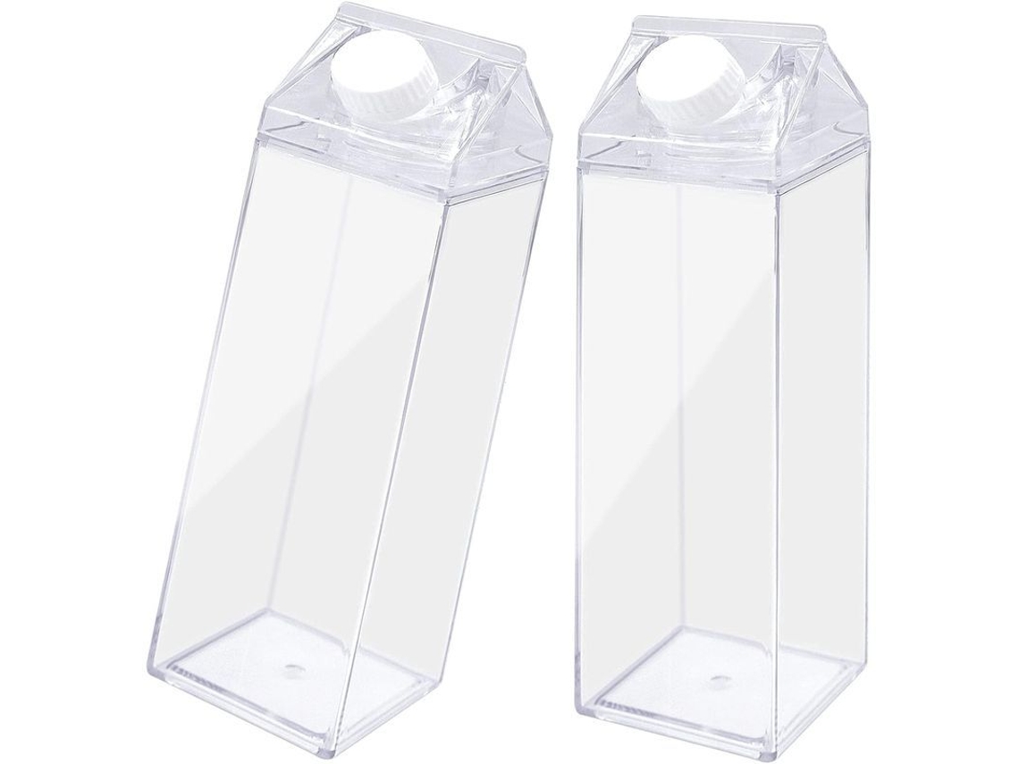 2 Pack Garrafa De Água De Cartão De Leite Transparente Reutilizável Quadrada Para Leite Bebida Suco 500ml