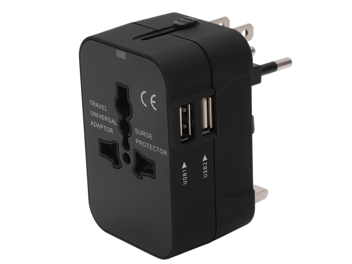 Adaptador de Viagem Universal com Portas Usb, Plugues Ue/eua/au, 100 240, Preto AQUAFORGE