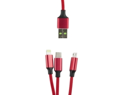 3 em 1 Micro-Usb Type-C Lightning para Usb 1 2M Vermelho