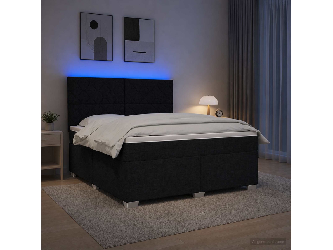 Vidaxl Cama Box Spring Com Colchão Preto 180 X 200 Cm Tecido