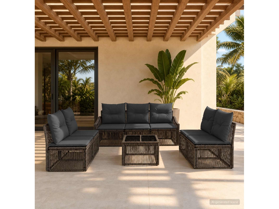 Vidaxl Conjunto De Sofá De Jardim 8 Pcs Cinzento Vime Pe