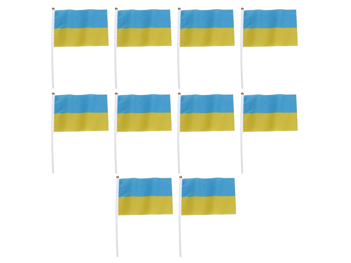 10 Bandeiras Mãos Ucrânia Mini Poliéster Bandeira Nacional Ucraniana para Eventos Esportivos Decoração Festiva | S/MARCA