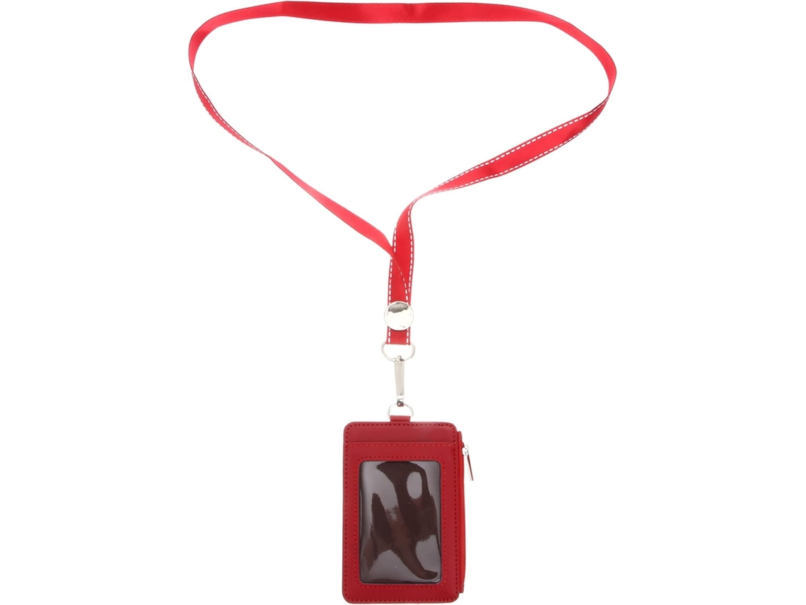 Nuobesty De 2 Porta-crachás Verticais Em Couro Vermelho Com Cordão Para Cartões De Identificação