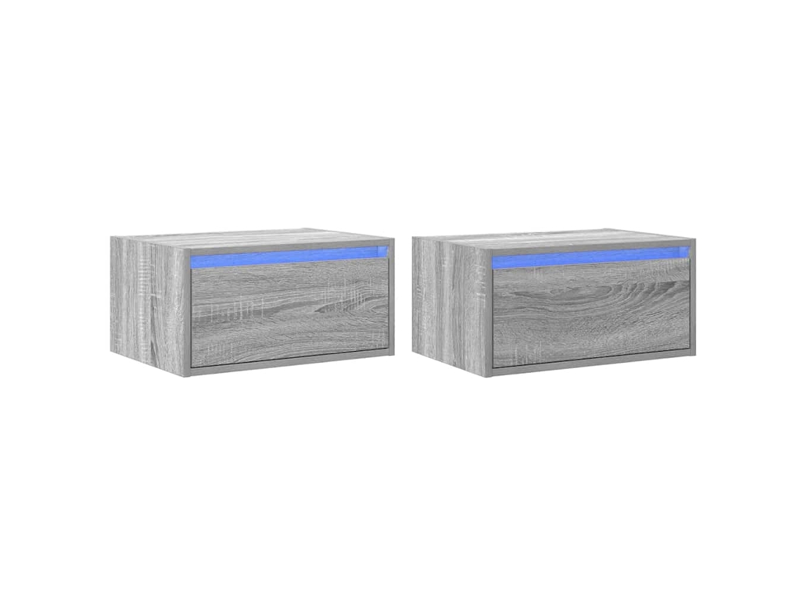 Conjunto de mesas de cabeceira de parede com luzes LED Cinzento Sonoma MAISON EXCLUSIVE