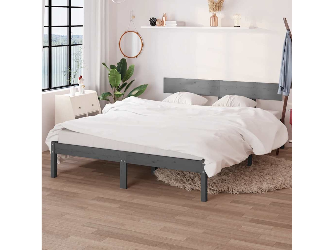 Vidaxl Estrutura De Cama 200x200 Cm Pinho Maciço Cinzento