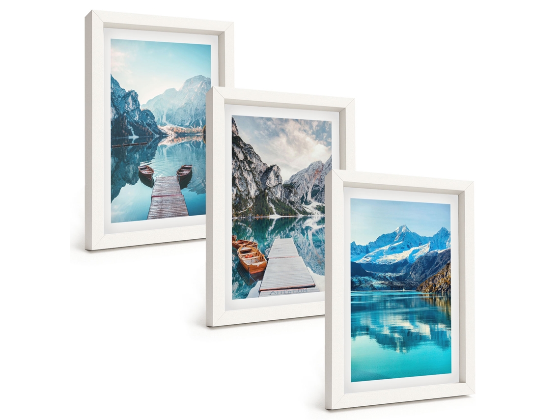 Galeria De Pinturas Murais Lagos De Montanha, Barcos, Reflexo Moldura Branca Fotos Para O Corredor Espelharte (3 Peças 20x30 Cm)