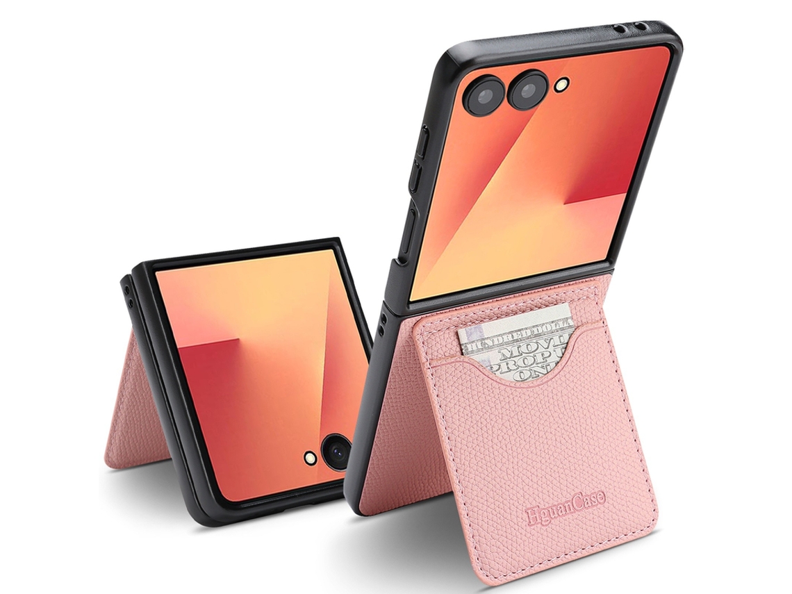 Capa Para Samsung Galaxy Z Flip 7 Carteira De Couro Rosa Czhhmart