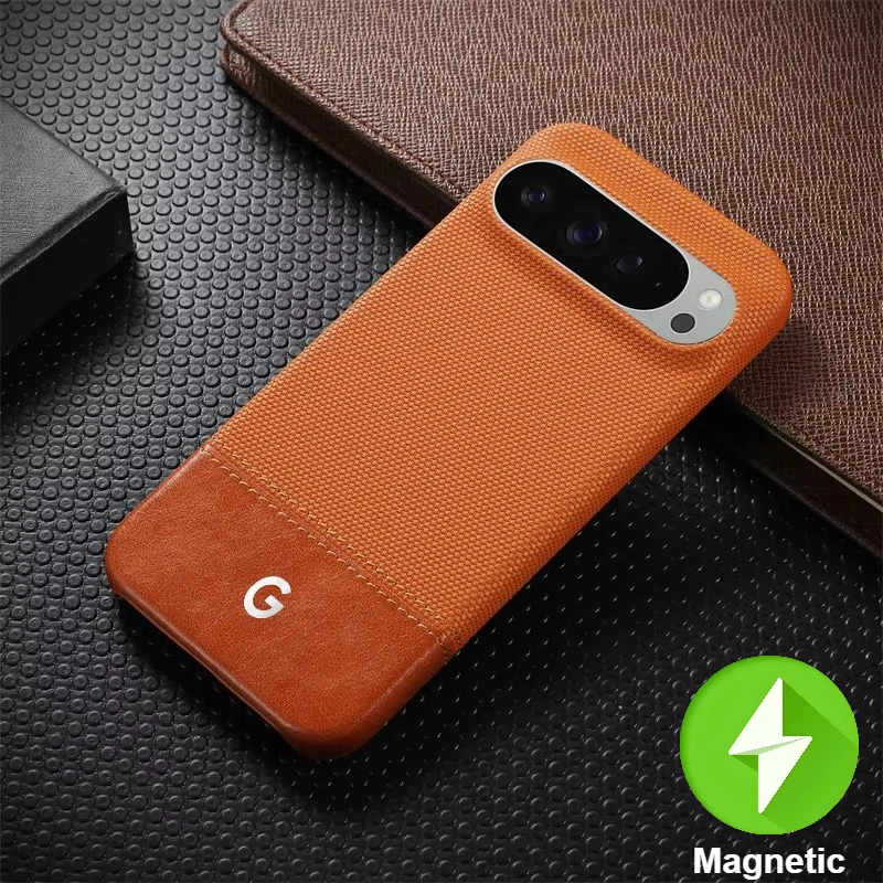 (laranja, Pixel 9 Pro Xl) Capa Texturizada Para Celular Estilo Executivo Com Encaixe Magnético Magsafe.