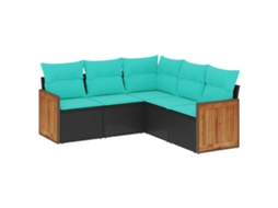 Conjunto de Sofá de Jardim de 5 Peças com Almofadas em Rattan Sintético Preto MAISON EXCLUSIVE