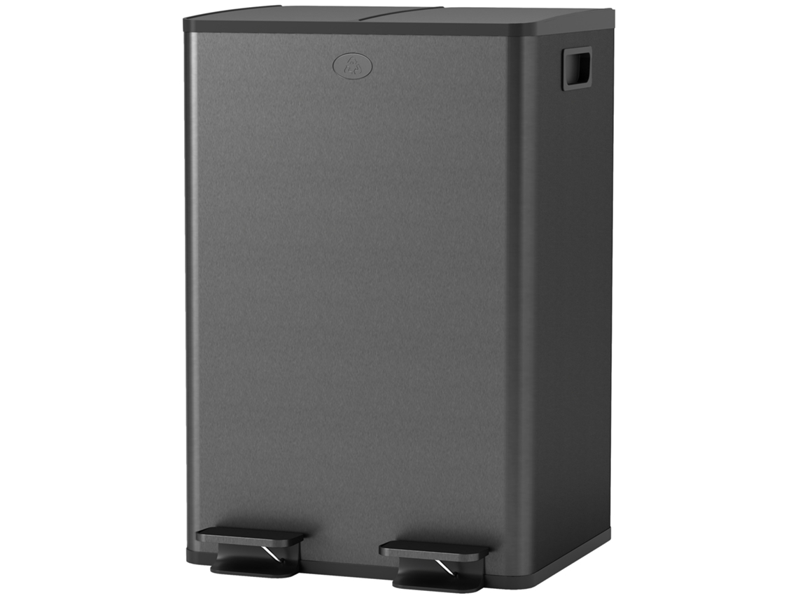 Lixeira Cozinha 2 Compartimentos 2x28l Em Aço Inox Com Tampa Soft-close, 45,8x36x67,6cm, Preto