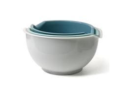 Conjunto De Tigelas Mistura Plástico Com 3, Salada, Azul Verde Branco, 22 Cm, Ferramenta Cozinha Leve