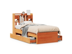 Cama com Estante Pinho Maciço Castanho Mel MAISON EXCLUSIVE (100x200 cm)