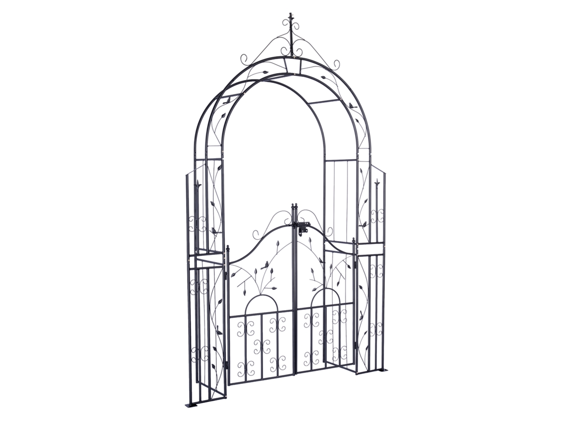 Relaxdays Arco Para Rosas E Trepadeiras Com Porta, Em Metal, Jardim, A X L X P: 235 X 144 X 45 Cm, Preto