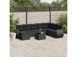 Vidaxl 9 Pcs Conjunto de Sofás P/ Jardim C/ Almofadões Vime Pe Preto