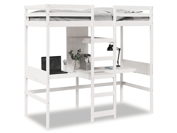 Cama Alta C/ Secretárias/prateleiras 90x200 Cm Pinho Branco