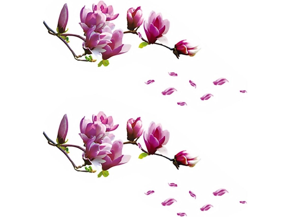 Conjunto 2 Adesivos Parede Flores Magnólia Pvc Decoração Fresca Estar Quarto Autoadesivos Removíveis Sala GOKOCO