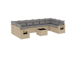 Conjunto de 11 Sofás de Jardim com Almofadões Vime Pe Bege MAISON EXCLUSIVE