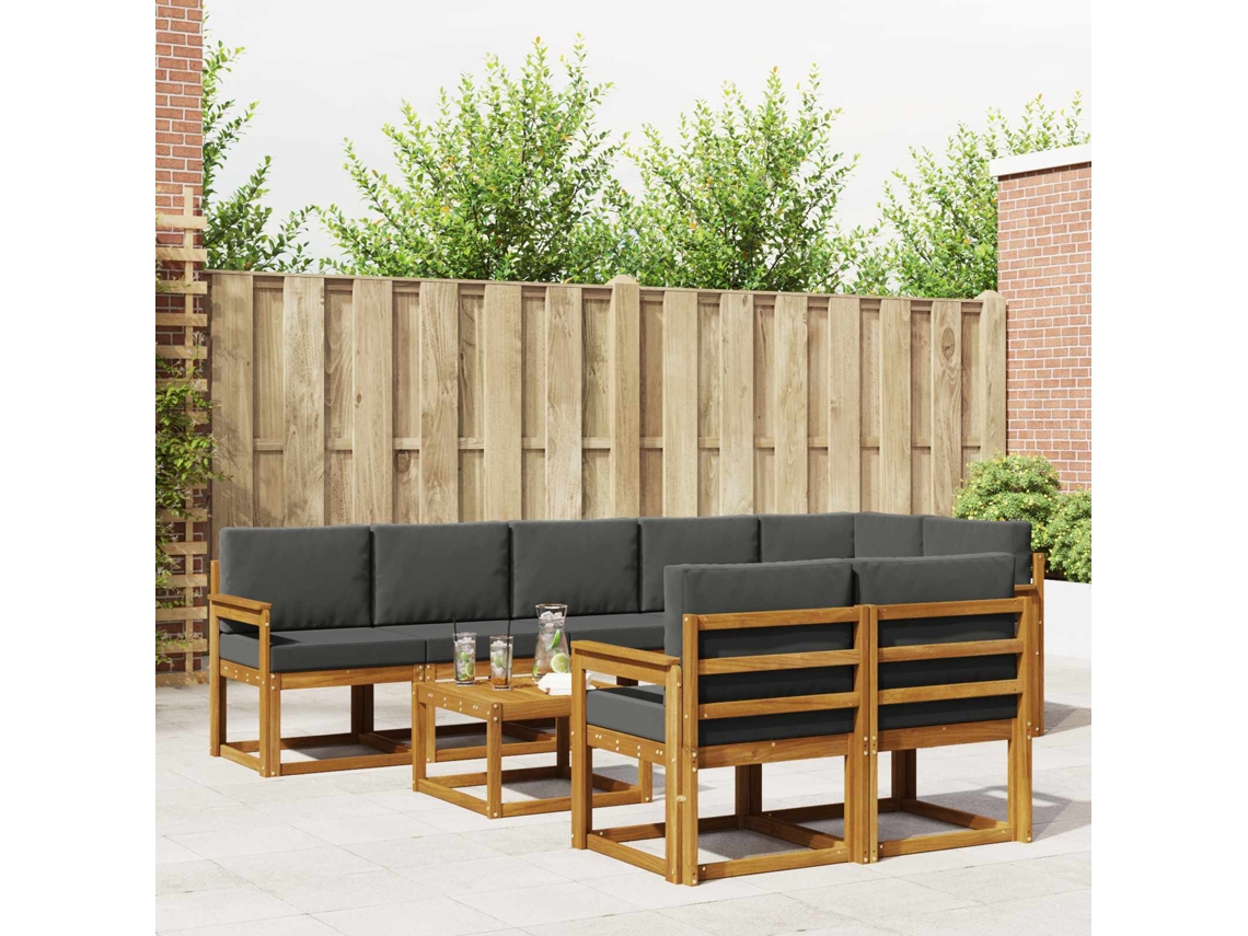 Vidaxl Conjunto De Sofás Para Exterior 9 Pcs Natural E Antracite