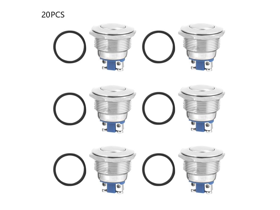 Interruptor De Botão Momentâneo De Metal 22mm À Prova D'água Com Recarga Automática De Cabeça Redonda 2-pino 20pcs