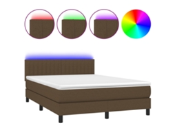 Cama Box Spring com Colchão e Led Tecido Castanho Escuro MAISON EXCLUSIVE (140x200 cm)
