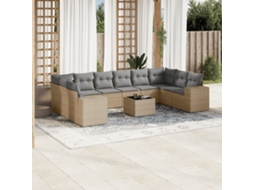 Vidaxl 11 Pcs Conjunto Sofás De Jardim C/ Almofadões Vime Pe Bege