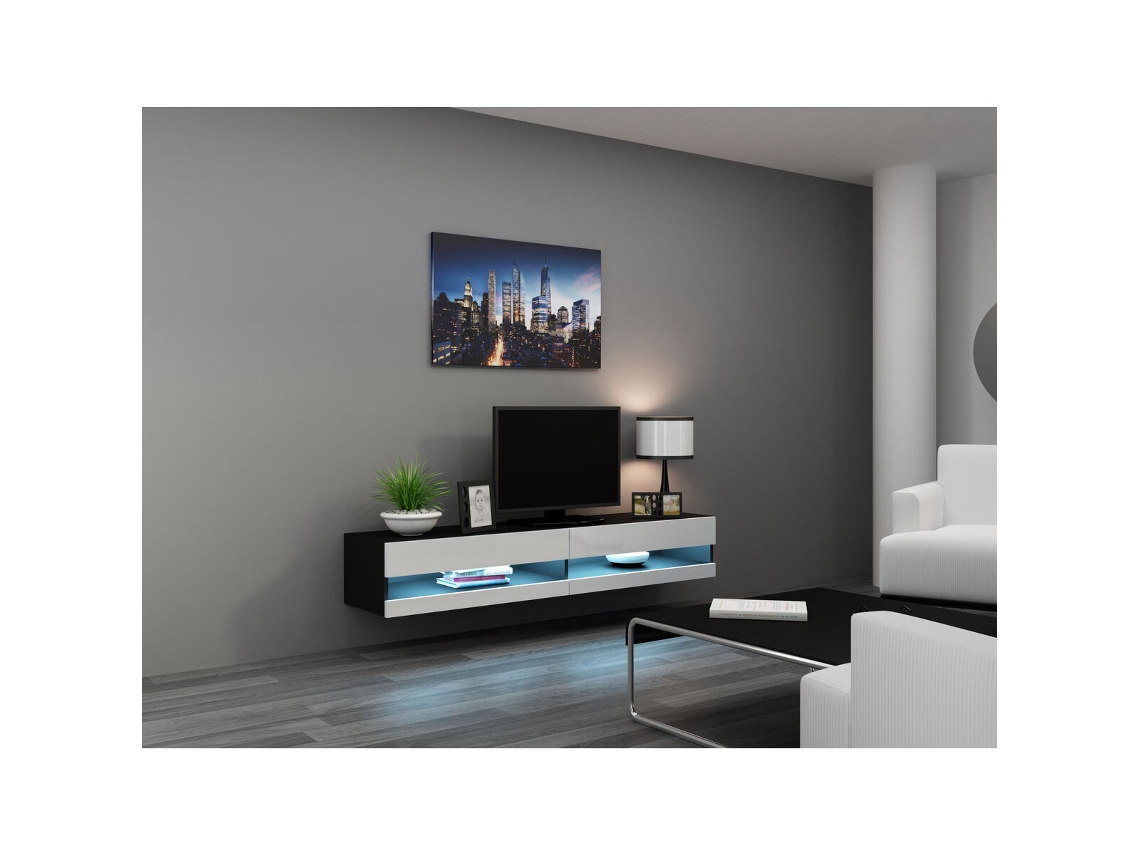 Mesa para Televisão CAMA MEBLE Rtvvigo180N C/B 30x40x180 cm Branco Preto Laminado Madeira Mdf Aglomerado 180x30x40 cm