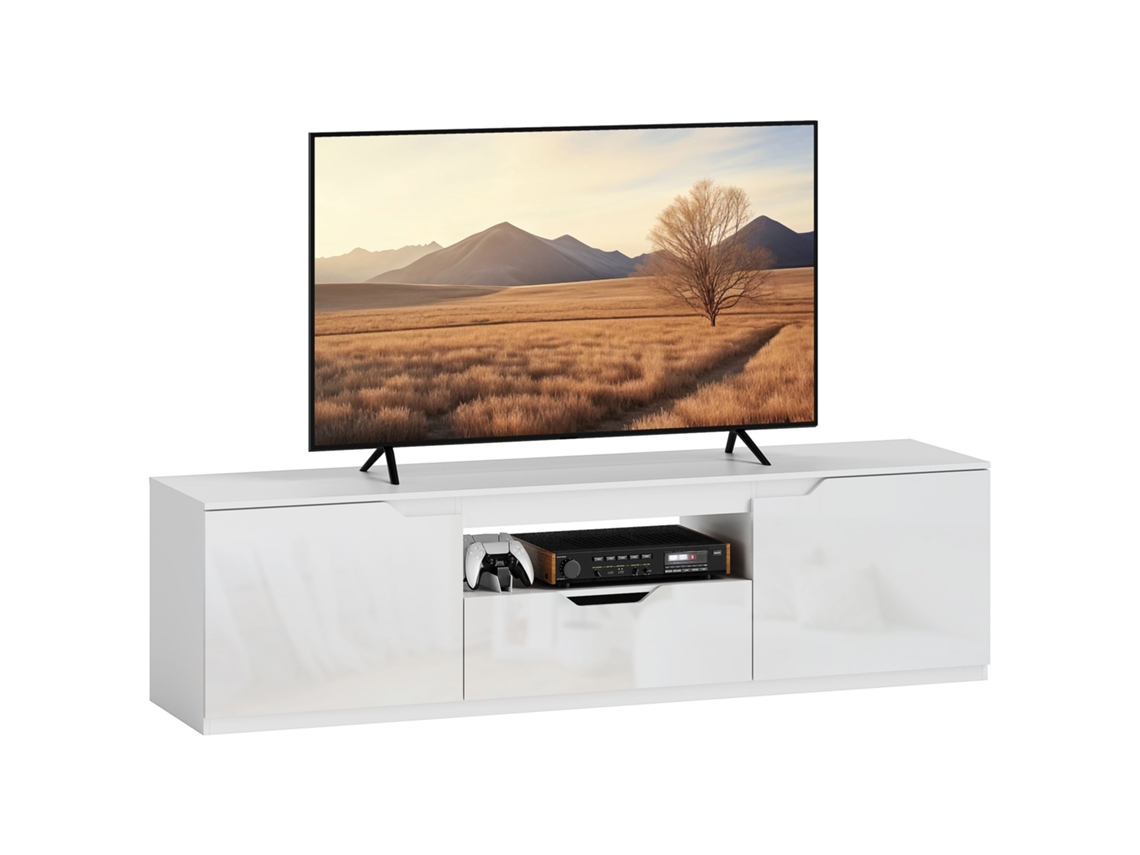 Rack Para Tv Até 65 Polegadas Com Brilho, 3 Compartimentos E Gaveta, Medidas 160x38x43 Cm, Cor Branca