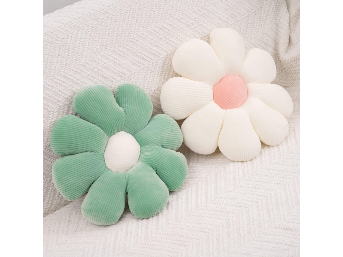 2 Almofadas Em Formato De Margarida, Almofada De Pelúcia Para Decoração De Sofá E Cadeira De Quarto (15,7 Polegadas, Verde E Branco)