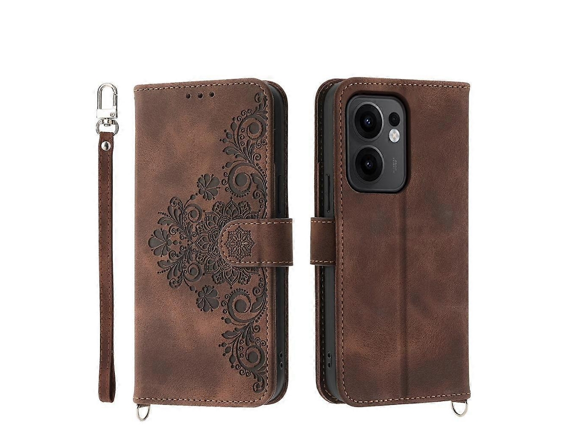 Capa De Celular De Couro Com Estampa De Flores Em Relevo Skin Feel