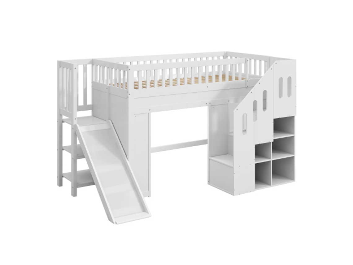 Cama de metal DELCOND de 9x2cm, com escrivaninha e estantes, preta